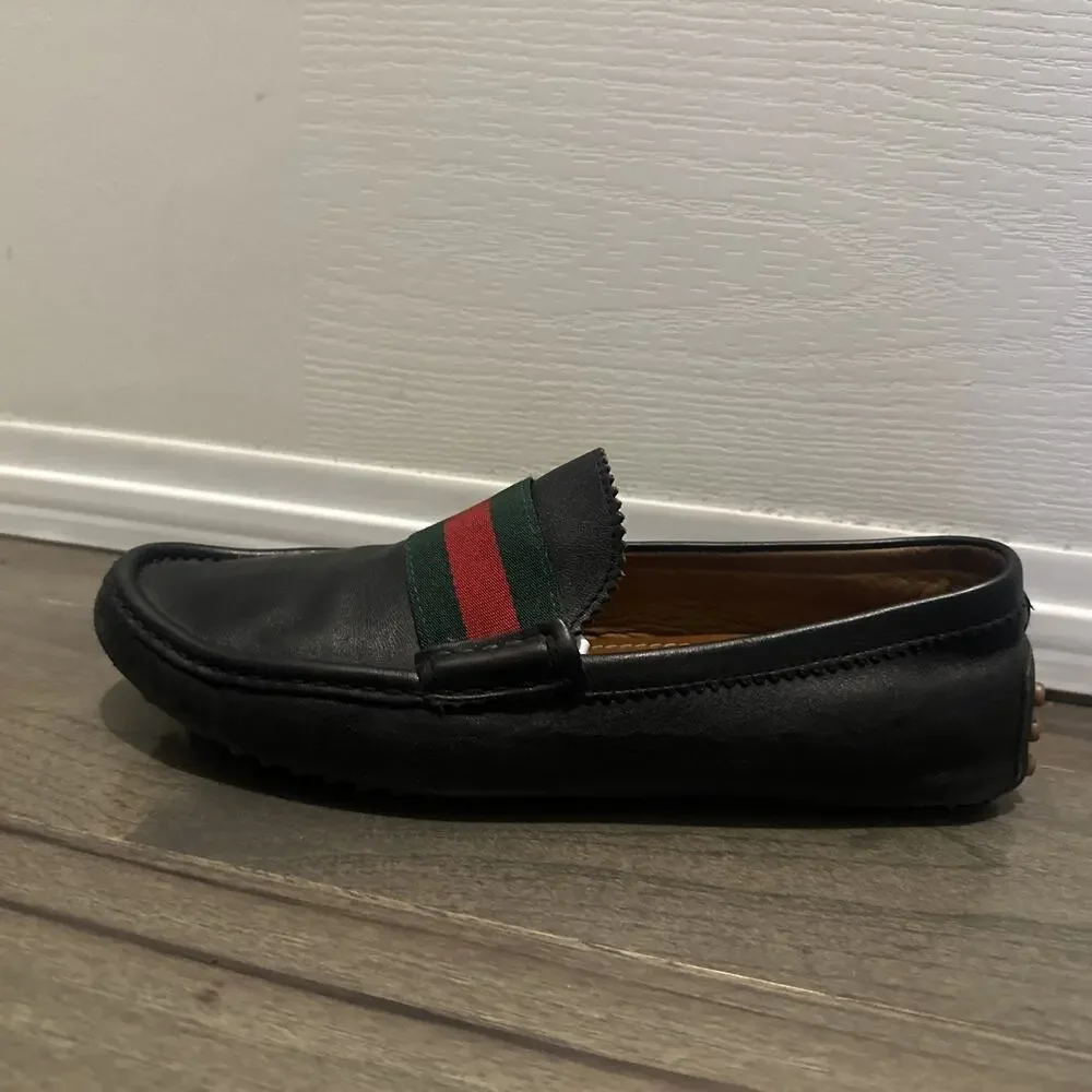 Authentic GUCCI Web Design Black Loafers 123506 GG sz 6.5 (fits USA 7.5)